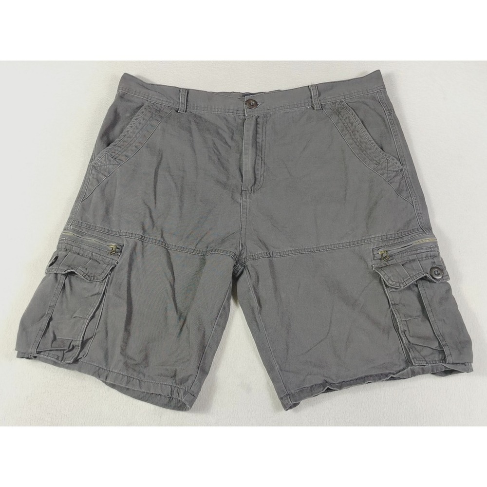 OCHENTA Cargo Shorts Mens 42 Gray Cotton Canvas Utility Pockets Preppy Casual
